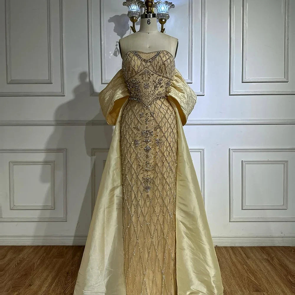 Nude Beaded Mermaid Evening Gown Off Shoulder Shawl Crystal Detailing for Formal Occasion 2025 LA72819
