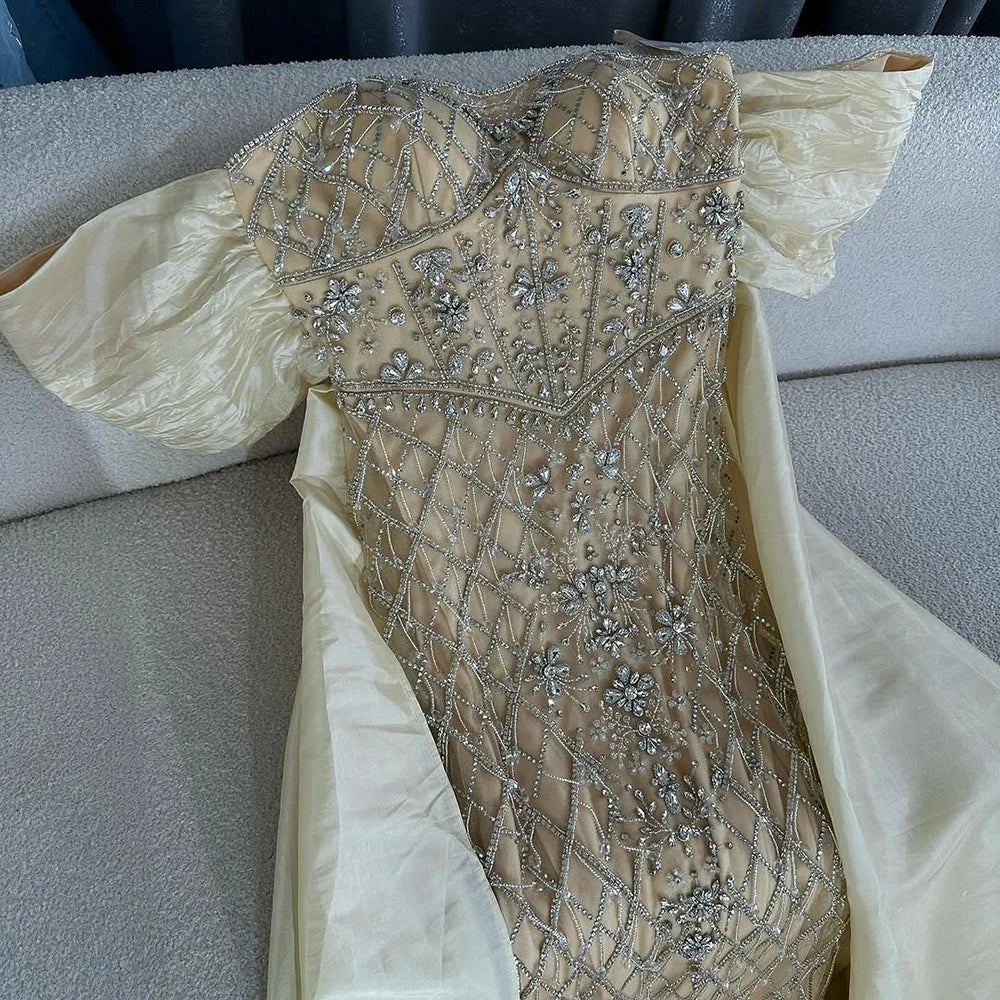 Nude Beaded Mermaid Evening Gown Off Shoulder Shawl Crystal Detailing for Formal Occasion 2025 LA72819