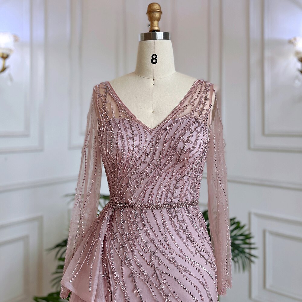 Nude Mermaid Sexy High Split With Skirt Beaded Long Evening Dresses Gowns For Women Wedding Party 2025 LA71944