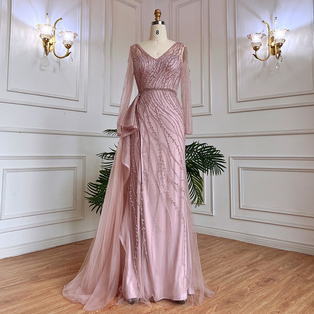 Nude Mermaid Sexy High Split With Skirt Beaded Long Evening Dresses Gowns For Women Wedding Party 2025 LA71944