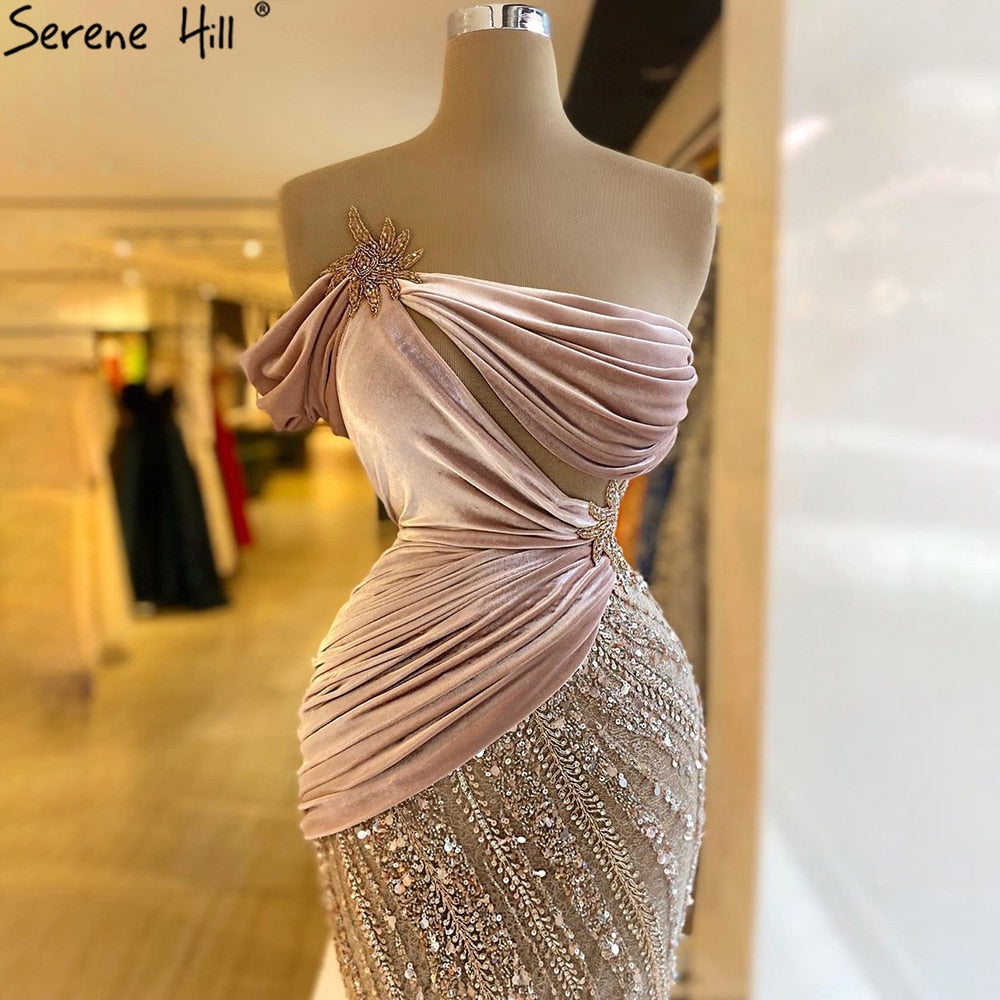 Nude Pink Meramid Evening Dresses Gowns 2025 Luxury Beading Elegant For Women Party LA71095