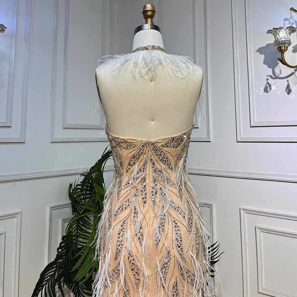 Nude Sexy Strap Mermaid Luxury Feather Beads Evening Dresses Dubai Gowns For Women Wedding Party 2025 LA72010