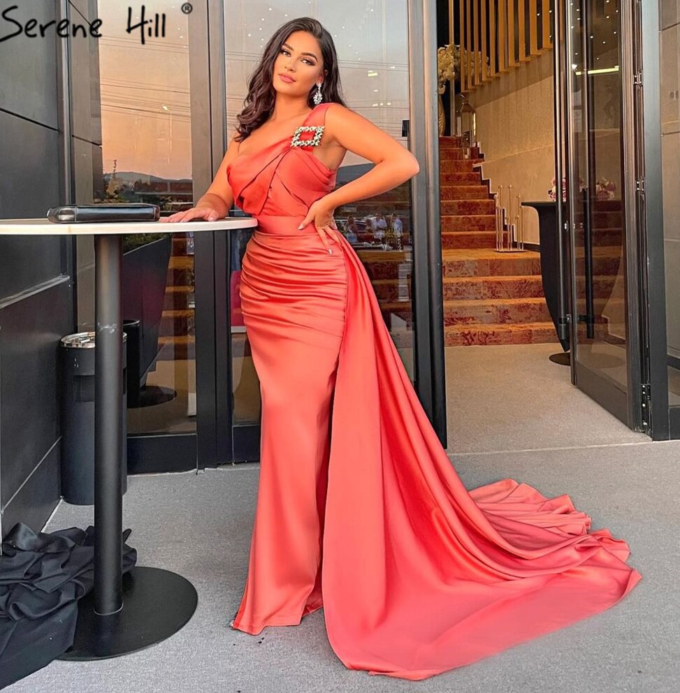 Orange Mermaid With Overskirt Evening Dresses Gowns 2025 Mermaid Elegant Satin For Women Party LA71403