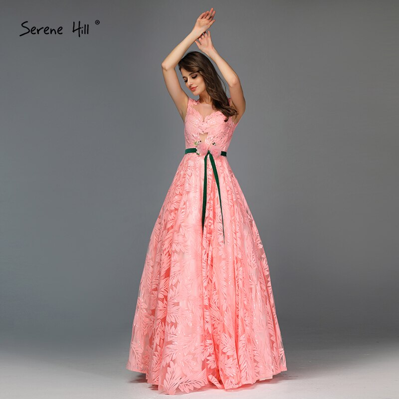 Vestido de noche con cinturón y flores color melocotón, corte A, mangas cortas, sexy, para mujer, fiesta, LA60771, 2025