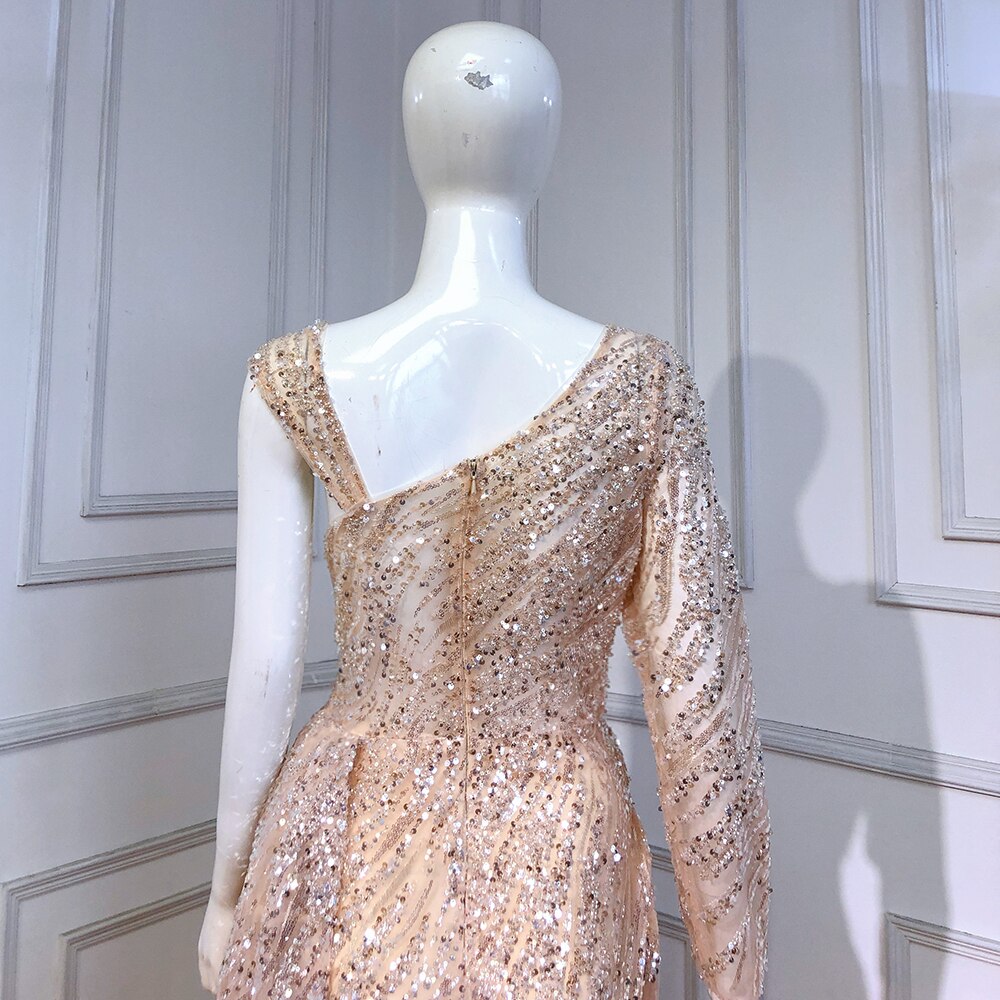 Peach Mermaid Elegant Evening Dresses Gowns 2025 Beaded Luxury Overskirt For Women Party LA71527