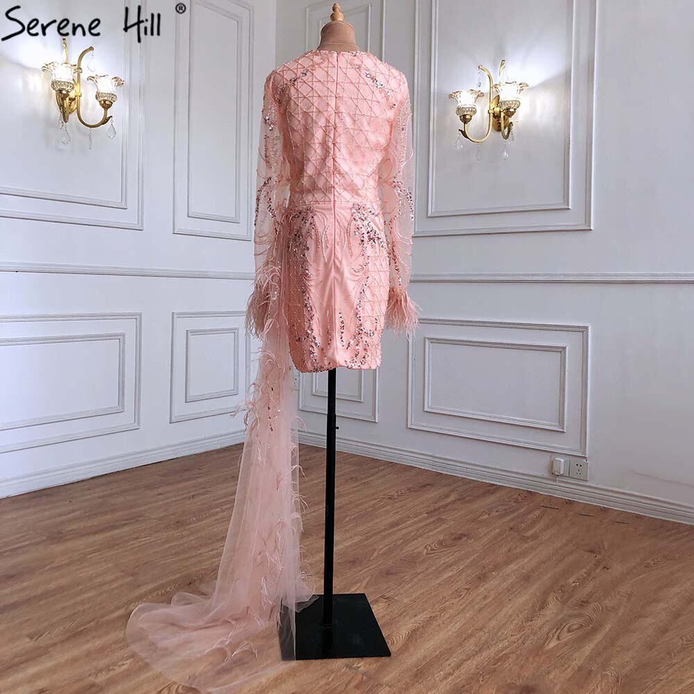 Peach Mermaid With Train Cocktail Dresses 2025 Beading Feathers Elegant Designer For Women Party LA71113