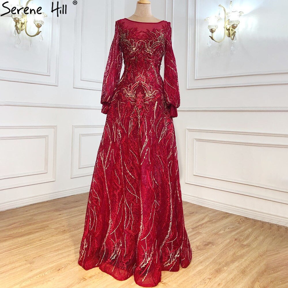 Sale Pink A-Line Luxury Evening Dresses 2025 lantern Long Sleeves Beading Lace Formal Dress LA70676