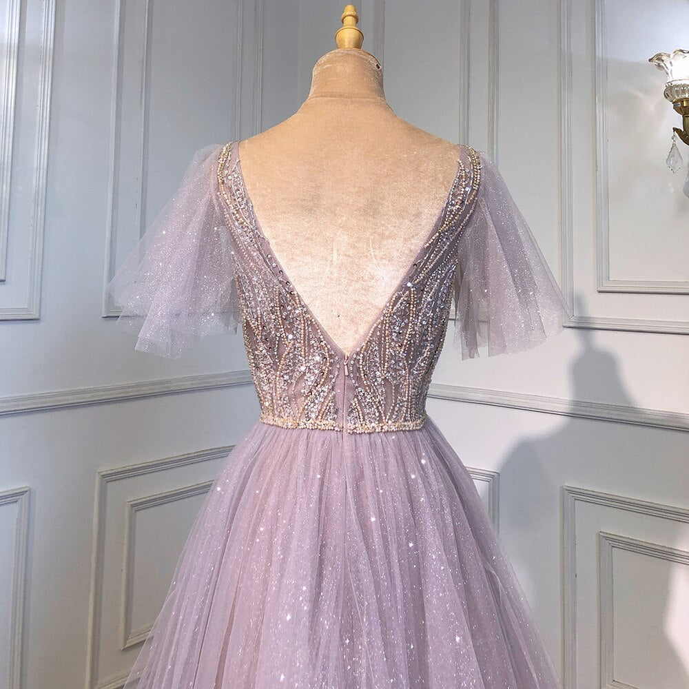 Pink A-Line Sexy V-Neck Evening Gowns Luxury Beaded Dresses Long 2025 For Women Wedding Party LA71710