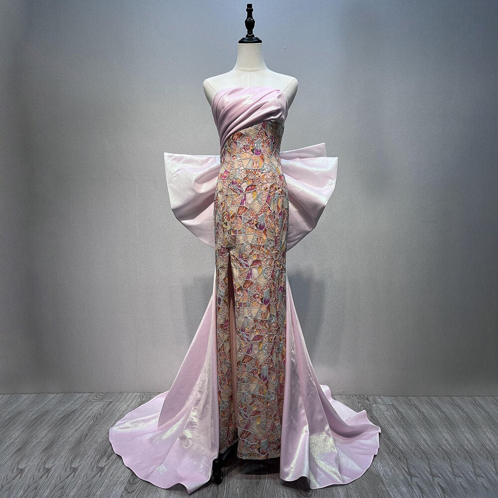 Pink Classic Mermaid Evening Dresses Open Split with Skirt 2025 Dubai Formal Gowns for Women Party LA72111