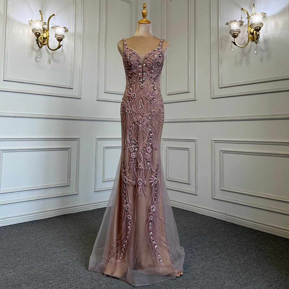 Pink Detachable Skirt Evening Dresses Gowns Mermaid Elegant Luxury Beaded 2025 For Woman Party LA71363