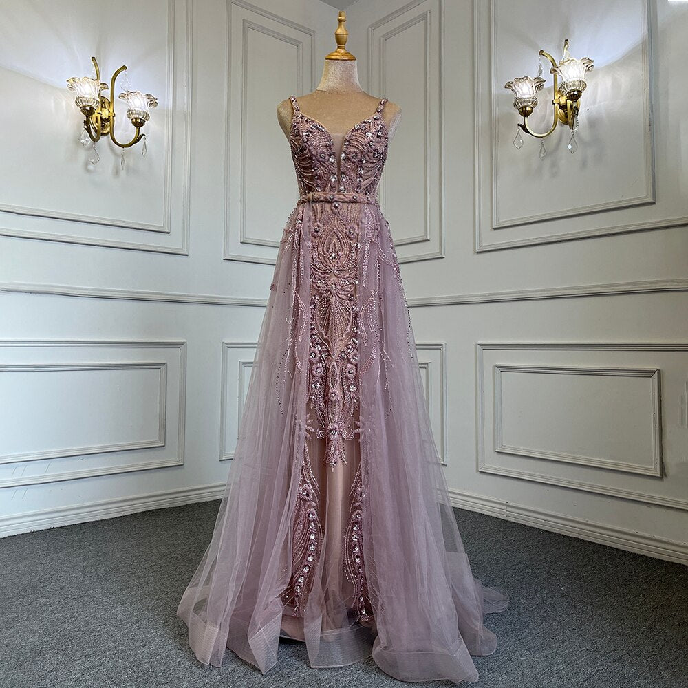 Pink Detachable Skirt Evening Dresses Gowns Mermaid Elegant Luxury Beaded 2025 For Woman Party LA71363