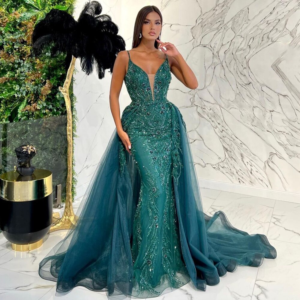 Pink Detachable Skirt Evening Dresses Gowns Mermaid Elegant Luxury Beaded 2025 For Woman Party LA71363