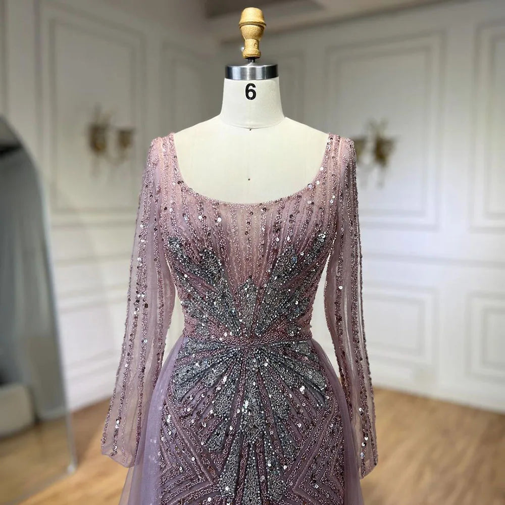 Pink Elegant With Overskirt Split Luxury Beaded Mermaid Evening Dresses Gowns for Women Wedding Party 2025 LA72431