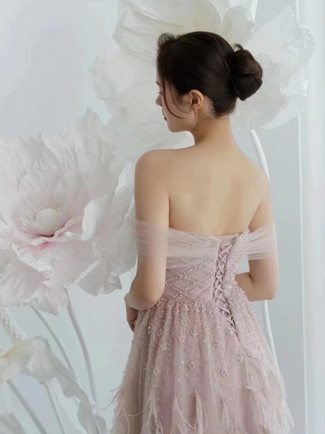 Pink Feather Beaded Sexy Evening Dresses Gowns 2025 A-Line Luxury For Women Party LA71874
