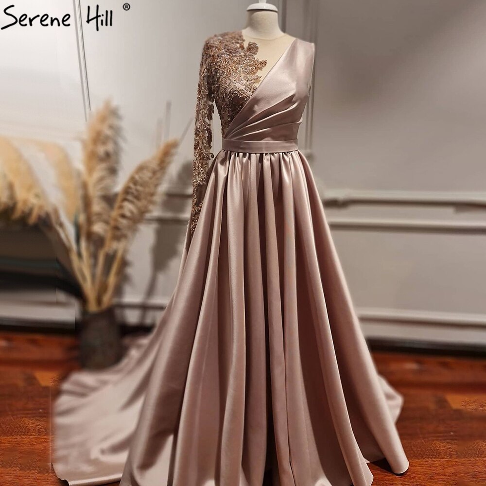 Pink Luxury A-Line Evening Dresses Gowns 2025 One Shoulder Beading Sexy For Women Party LA71033