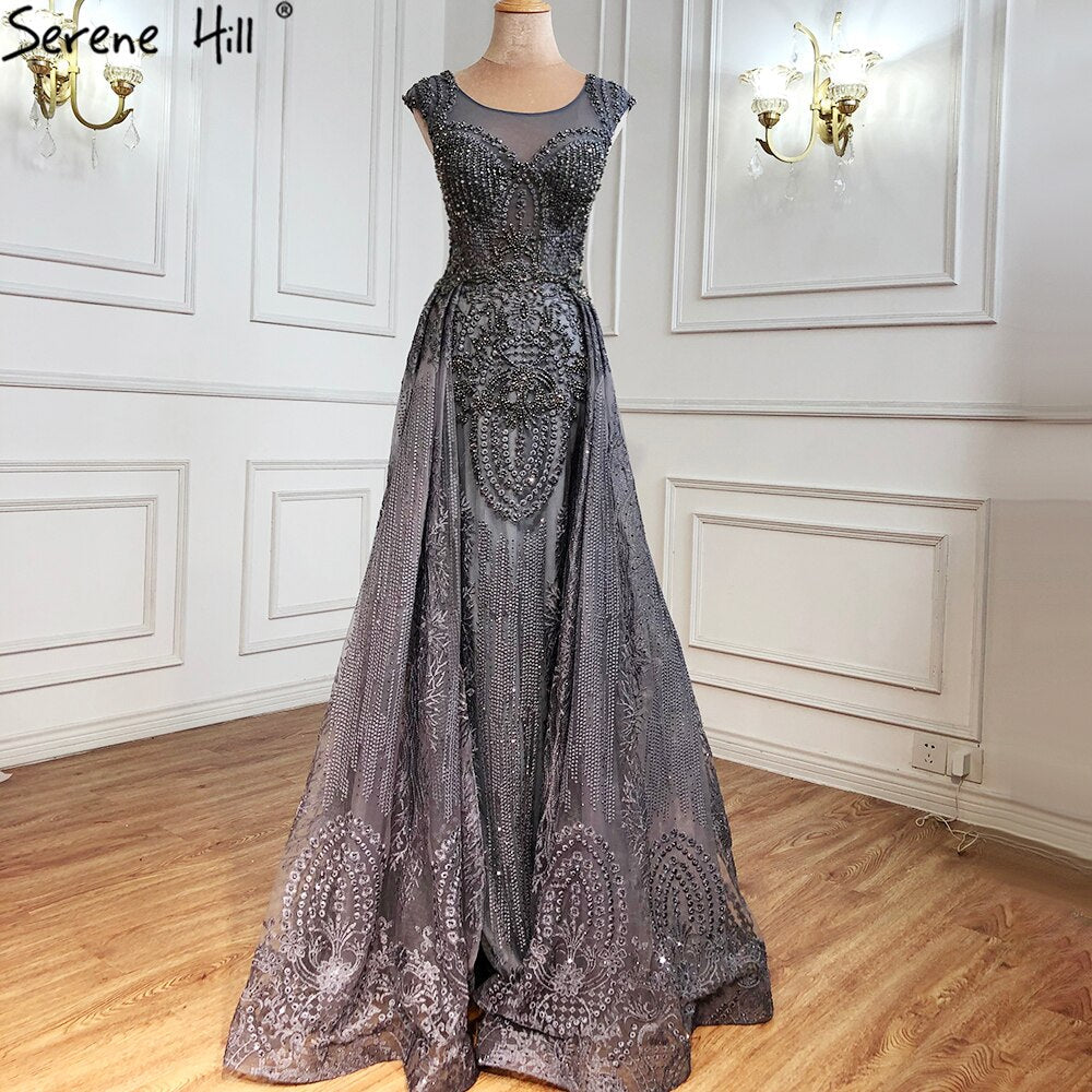 Pink Luxury With Overskirt Evening Dresses Gowns 2025 Lace Beaded Crystal Mermaid For Woman Party LA71080