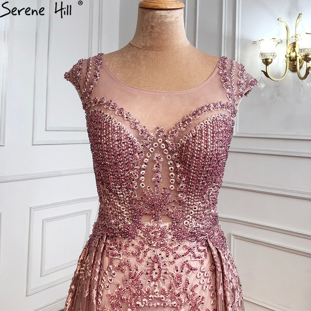 Pink Luxury With Overskirt Evening Dresses Gowns 2025 Lace Beaded Crystal Mermaid For Woman Party LA71080