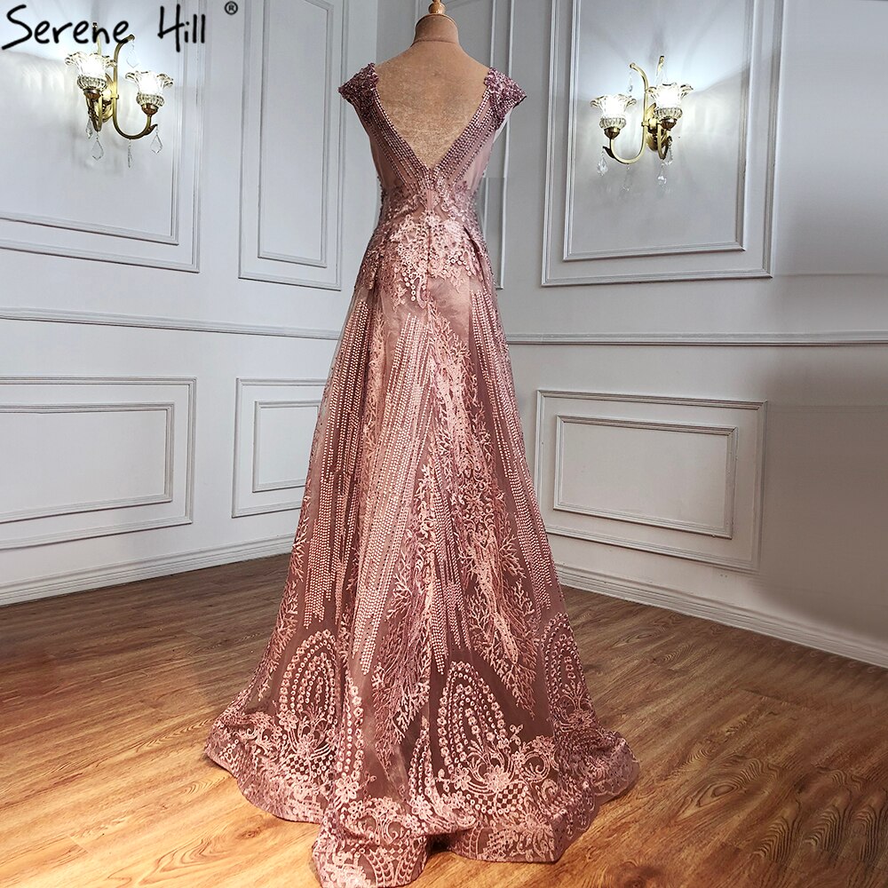 Pink Luxury With Overskirt Evening Dresses Gowns 2025 Lace Beaded Crystal Mermaid For Woman Party LA71080
