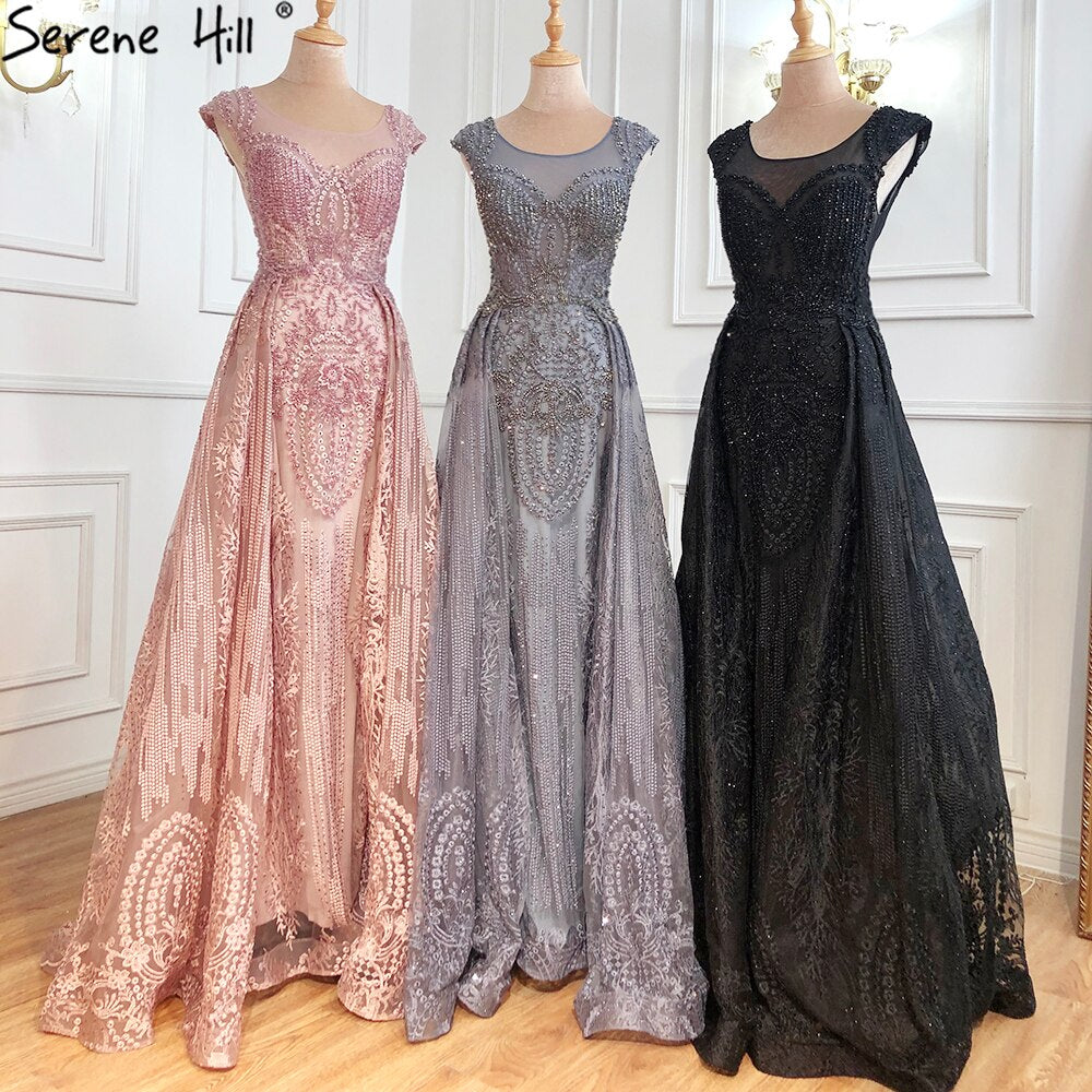 Pink Luxury With Overskirt Evening Dresses Gowns 2025 Lace Beaded Crystal Mermaid For Woman Party LA71080