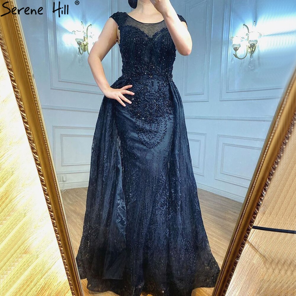 Pink Luxury With Overskirt Evening Dresses Gowns 2025 Lace Beaded Crystal Mermaid For Woman Party LA71080