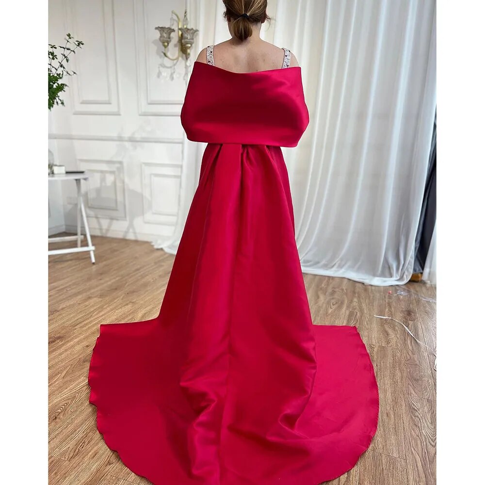 Luxuriöses arabisches rosa-burgunderrotes Meerjungfrau-Abendkleid mit Umhang LA72121
