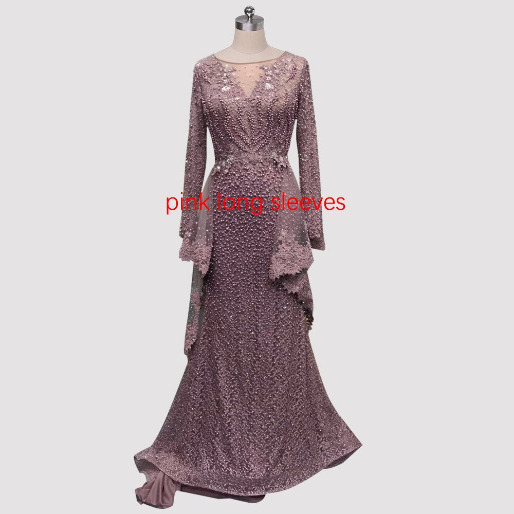 Pink Mermaid Elegant Sleeveless Sexy Evening Dresses Pearls Fashion Off Shoulder Gowns Luxury Beaded 2025 LA6527