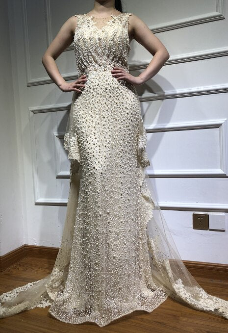 Pink Mermaid Elegant Sleeveless Sexy Evening Dresses Pearls Fashion Off Shoulder Gowns Luxury Beaded 2025 LA6527