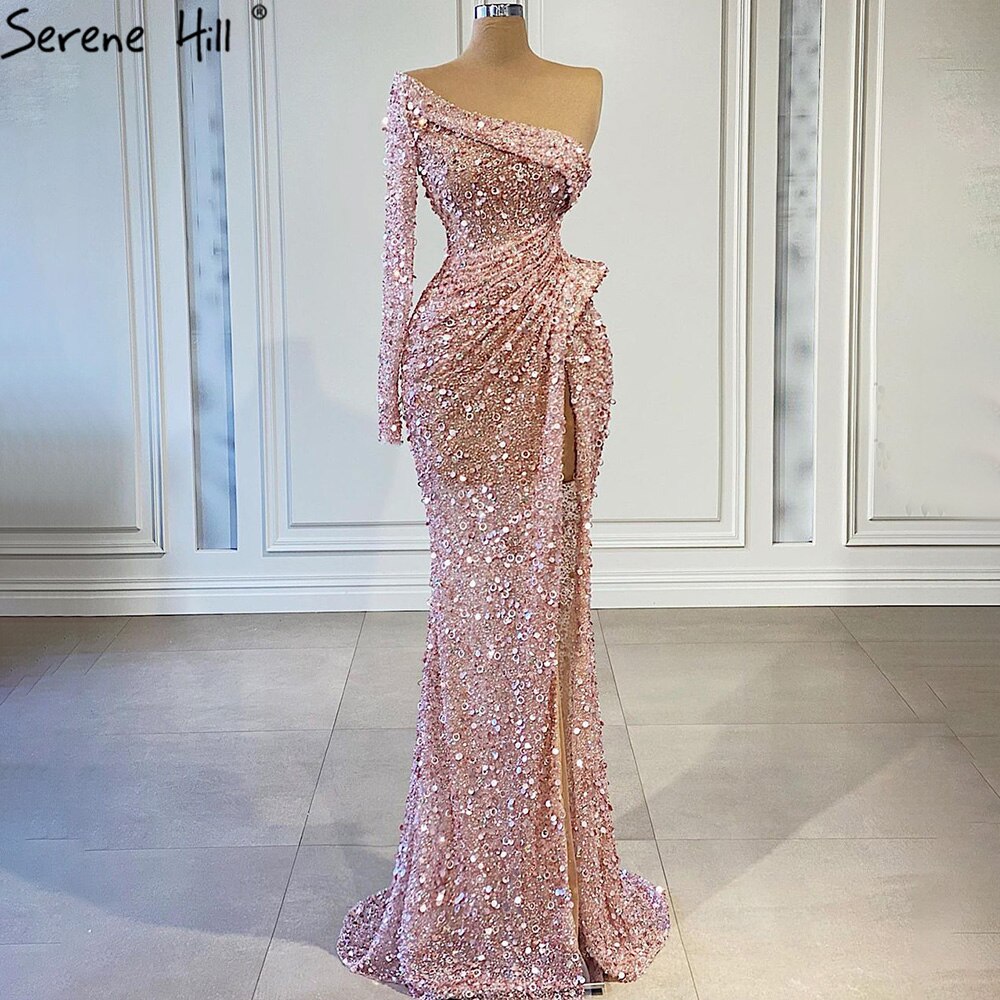 Pink Mermaid High Split Evening Dresses Gowns 2025 Luxury Beaded Elegant Beaded For Women Party LA71244