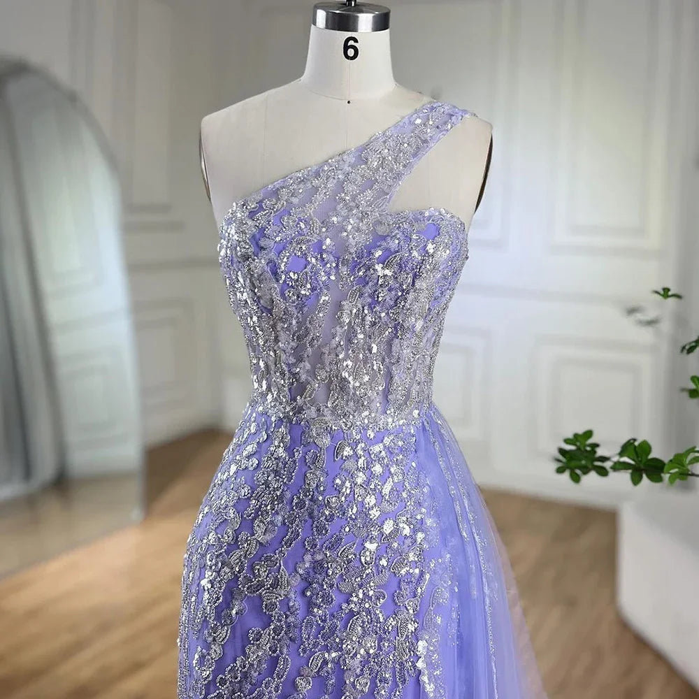 Pink Mermaid Overskirt Evening Dresses Gowns 2025 One Shoulder Beaded Elegant For Women Party LA71616