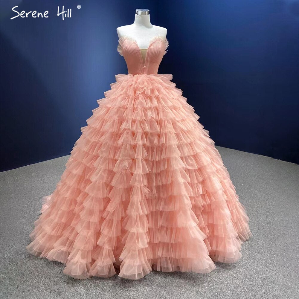 Pink One Shoulder Wedding Dresses 2025 Ruffles Beaded Sexy Bridal Gowns HM66934D Custom Made