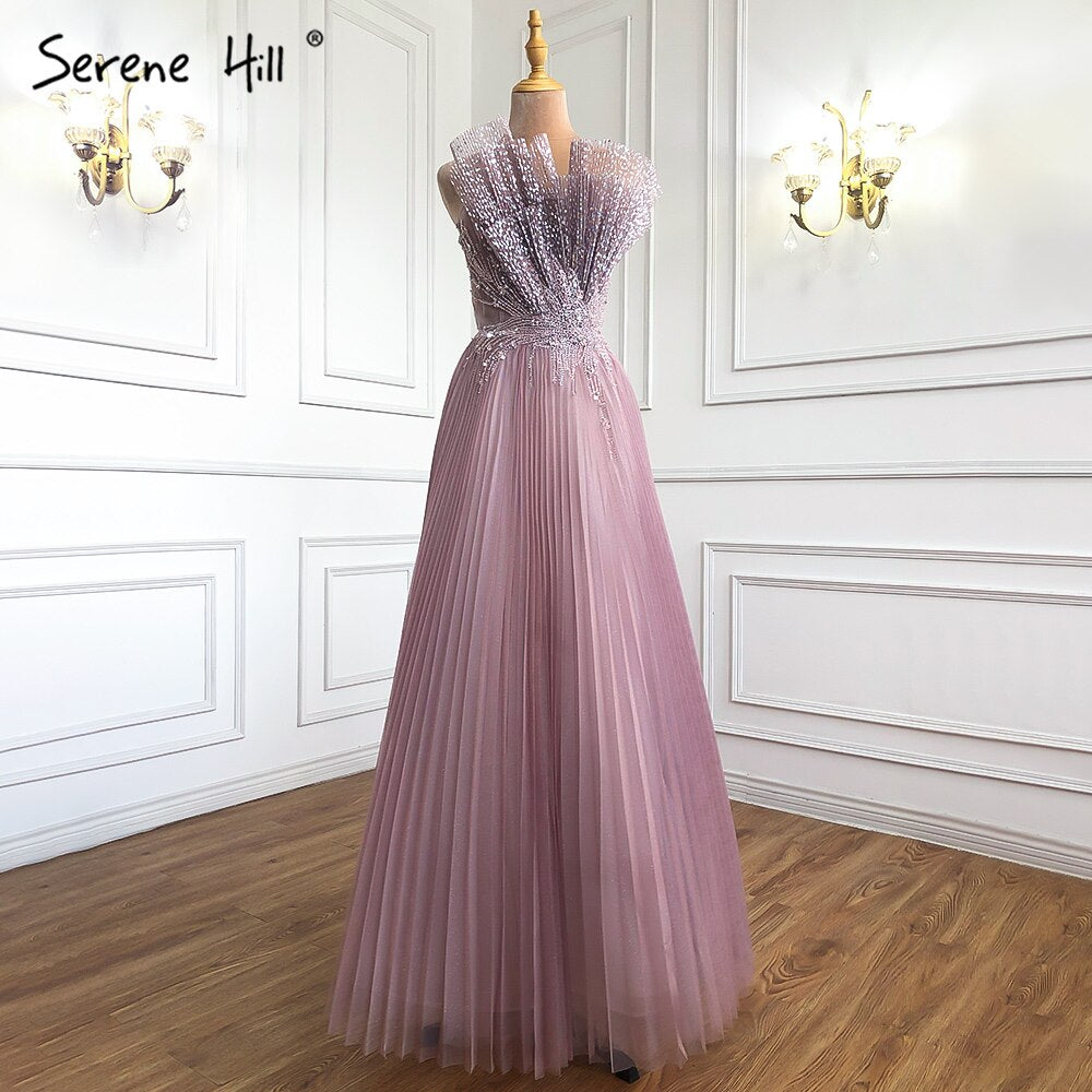 Pink Scalloped Pleats Arabic Evening Dresses Gowns 2025 Long A-line Formal For Women Wedding Party LA71271