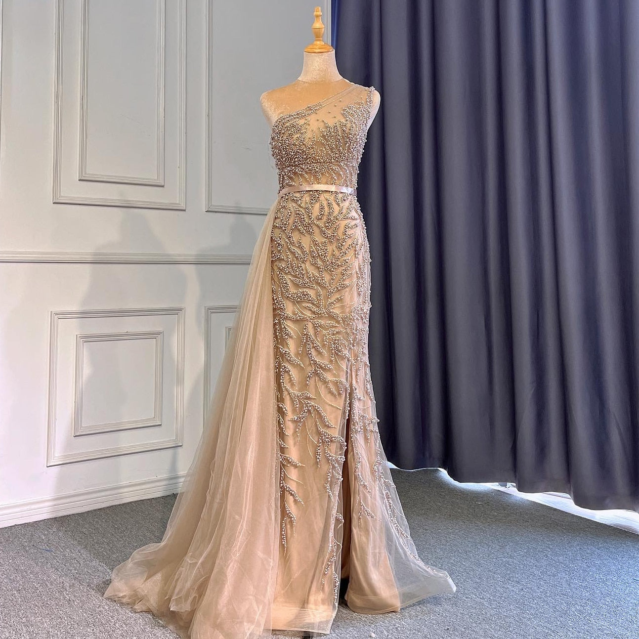 Pink Sexy High Split Mermaid Elegant Evening Dresses Gowns Luxury Beaded 2025 For Women Party LA71582