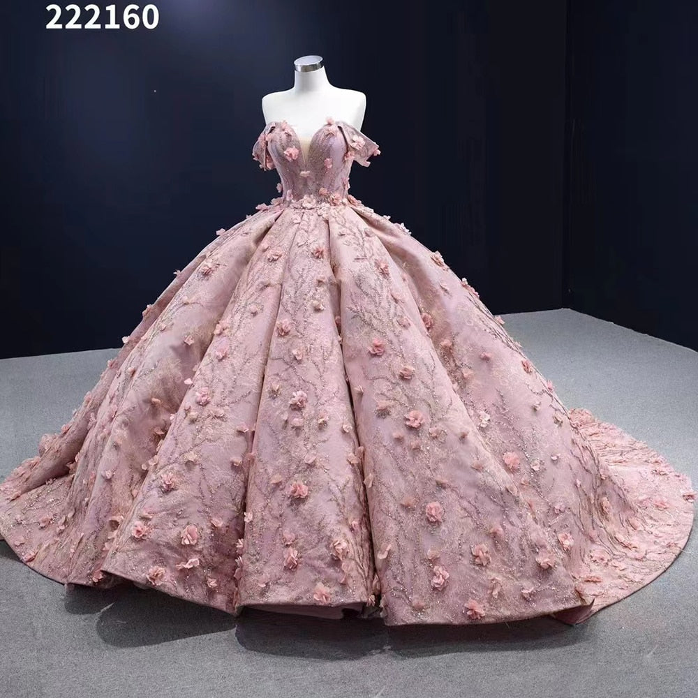 Vestido de novia rosa sexy con hombros descubiertos, apliques de cuentas y cordones, de lujo, 2025, de alta gama, hecho a medida, HM222160