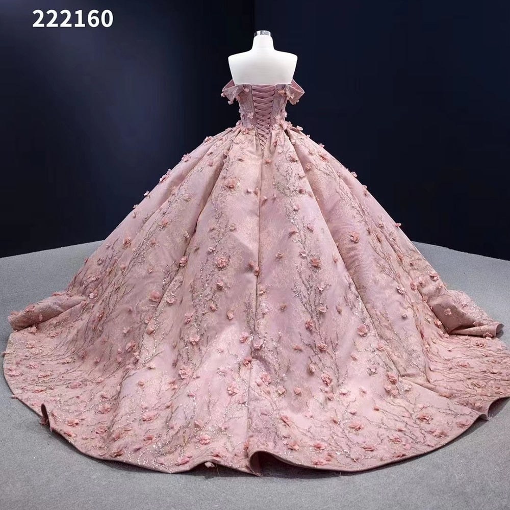 Vestido de novia rosa sexy con hombros descubiertos, apliques de cuentas y cordones, de lujo, 2025, de alta gama, hecho a medida, HM222160