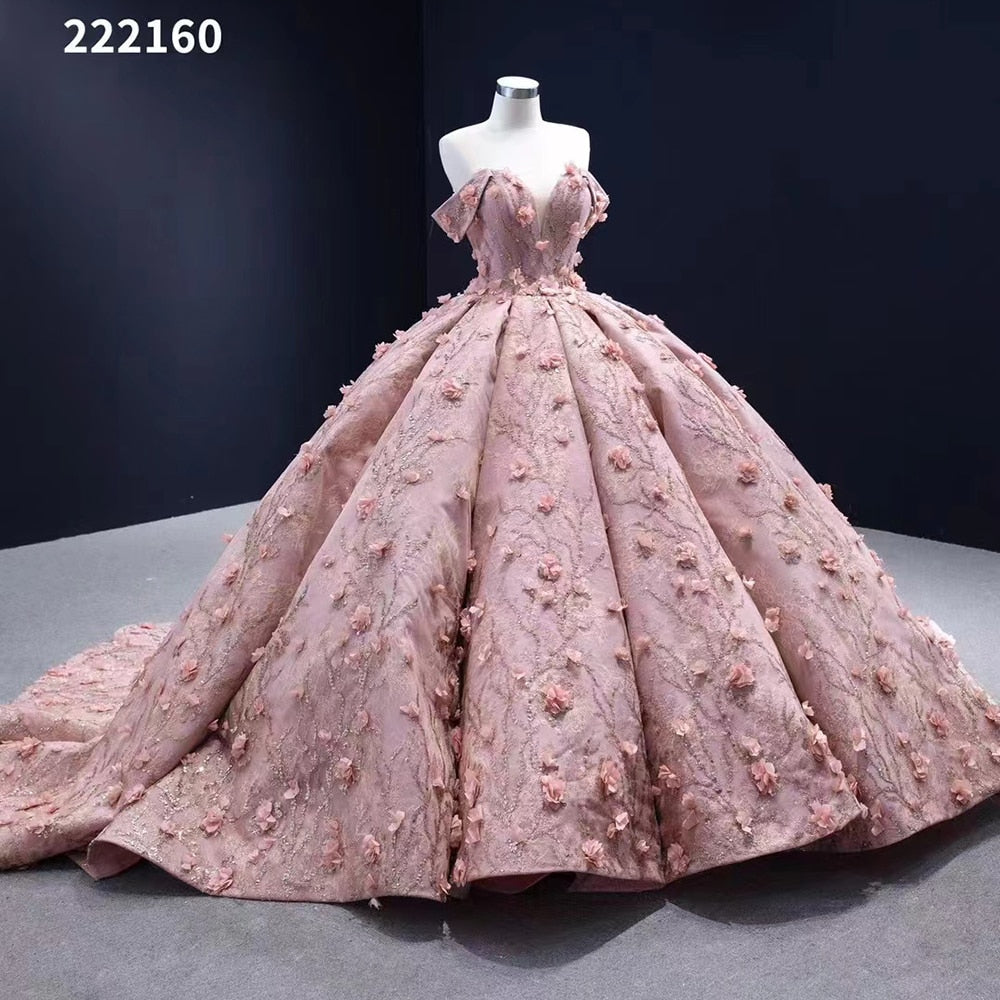 Vestido de novia rosa sexy con hombros descubiertos, apliques de cuentas y cordones, de lujo, 2025, de alta gama, hecho a medida, HM222160