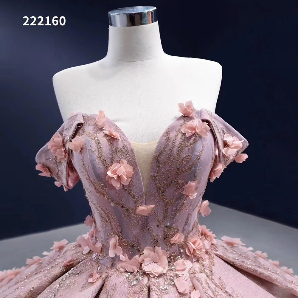 Vestido de novia rosa sexy con hombros descubiertos, apliques de cuentas y cordones, de lujo, 2025, de alta gama, hecho a medida, HM222160