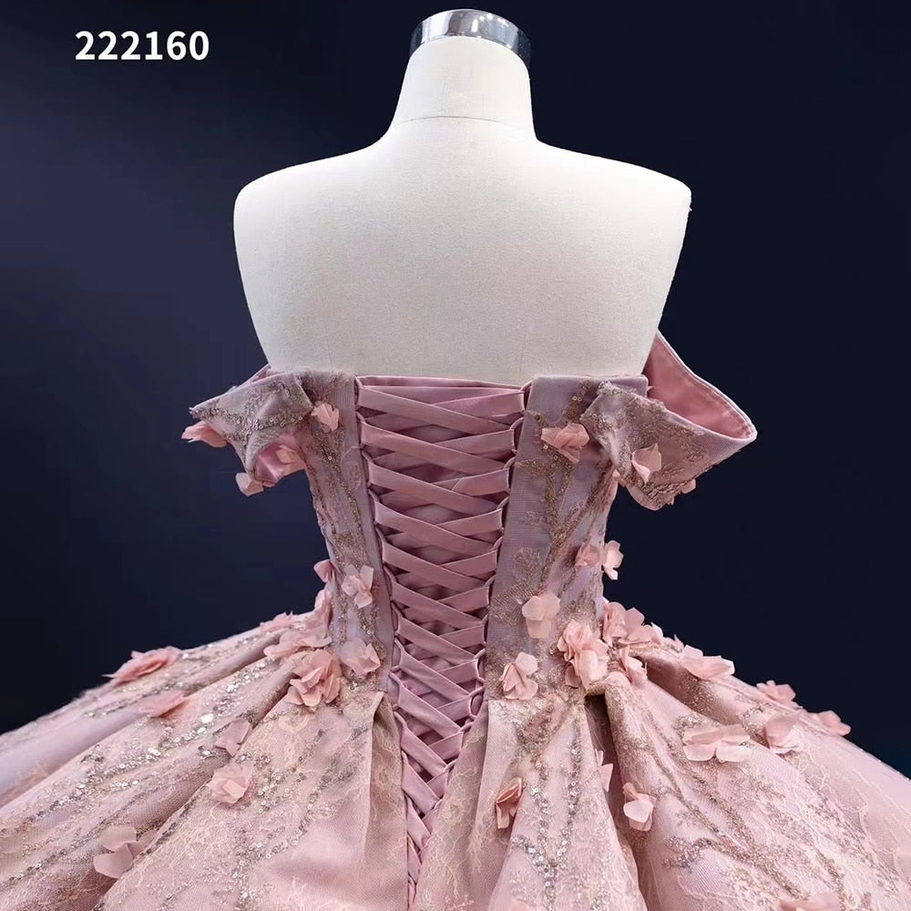Vestido de novia rosa sexy con hombros descubiertos, apliques de cuentas y cordones, de lujo, 2025, de alta gama, hecho a medida, HM222160