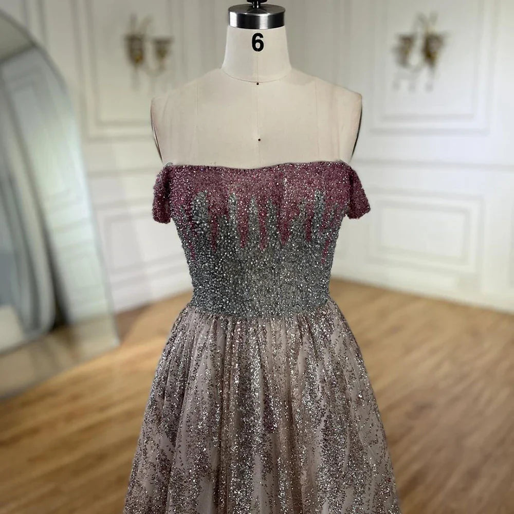 Vestido de noche largo de lujo estilo Dubái con tirantes finos en color rosa, corte A y cuentas, para mujer, para boda, 2025, LA72507