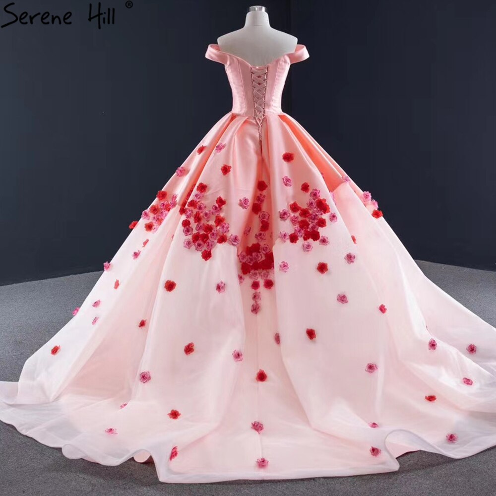 Vestido de novia de satén rosa con escote corazón, 2025, hecho a mano, con flores y encaje, sexy, HM66752