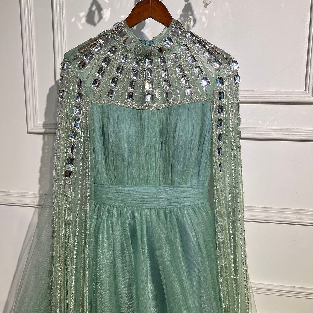 Vestido de noche morado árabe con escote en A, mangas largas, cuello alto, sexy, de lujo, con cuentas, para mujer, fiesta, LA71764