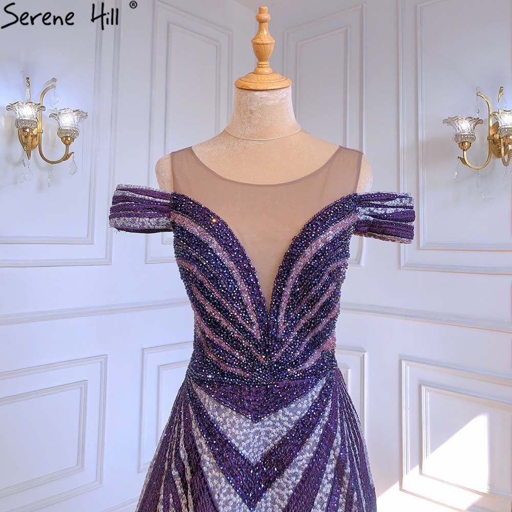 Vestidos de noche de lujo con cuentas moradas, vestidos largos de corte A sin mangas para mujer, fiesta LA71469