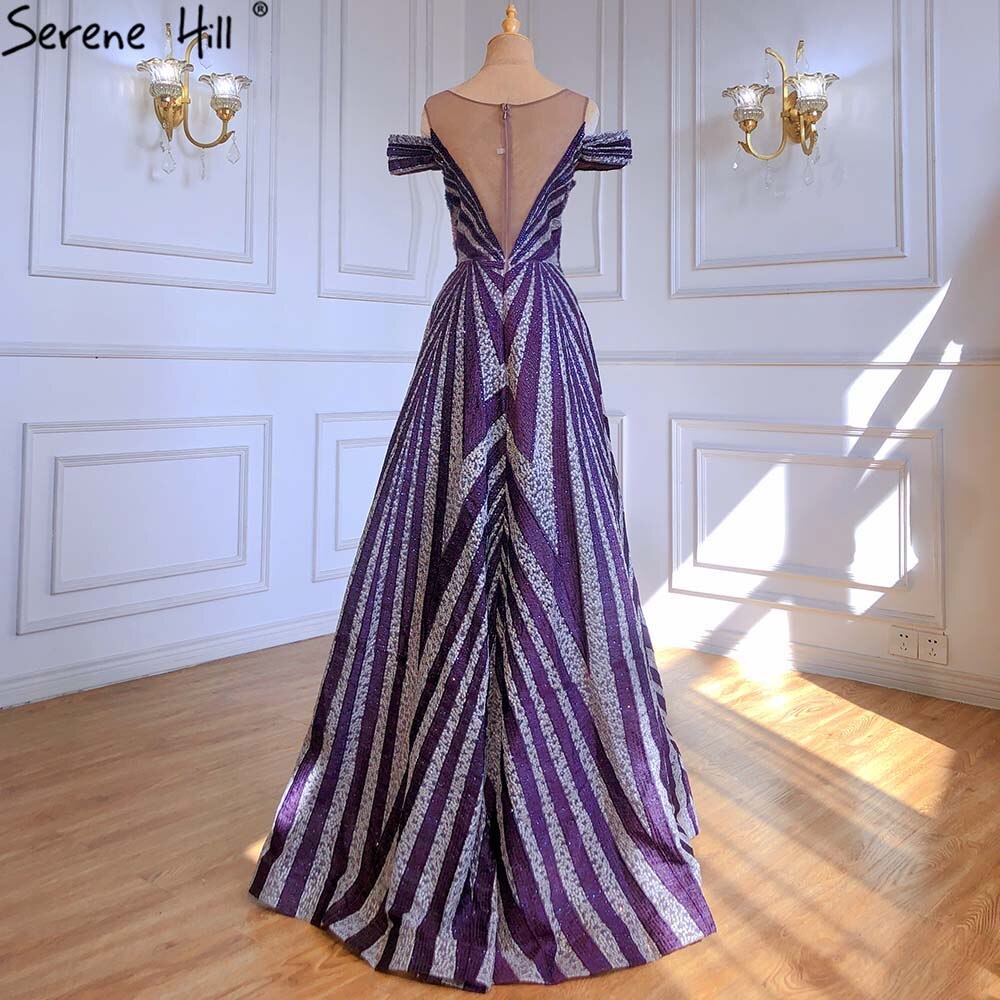 Vestidos de noche de lujo con cuentas moradas, vestidos largos de corte A sin mangas para mujer, fiesta LA71469