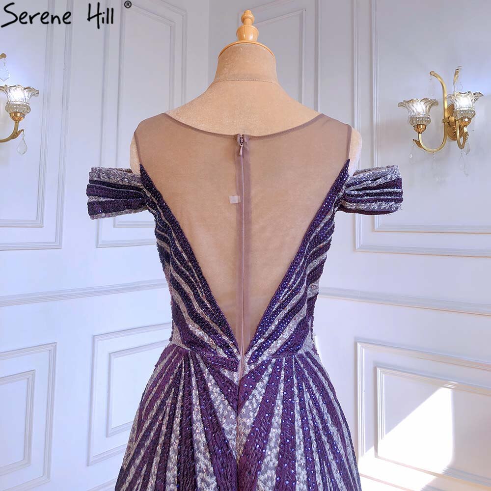 Vestidos de noche de lujo con cuentas moradas, vestidos largos de corte A sin mangas para mujer, fiesta LA71469