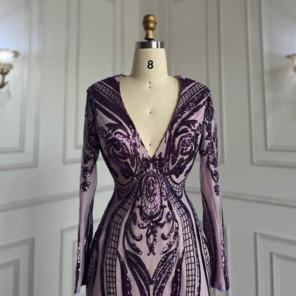 Vestidos de fiesta largos morados 2025, de lujo, con lentejuelas, estilo sirena, sexys, para chicas negras, vestidos de fiesta de gala 2025 LA72071