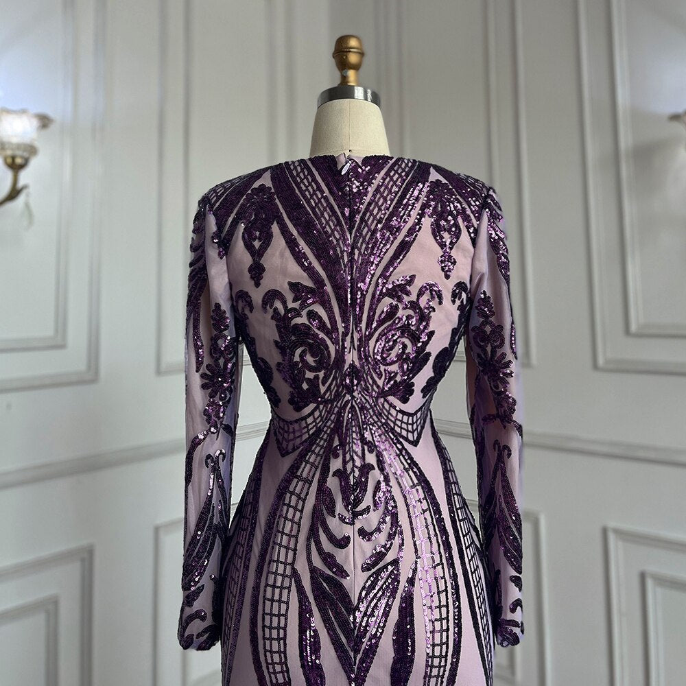 Vestidos de fiesta largos morados 2025, de lujo, con lentejuelas, estilo sirena, sexys, para chicas negras, vestidos de fiesta de gala 2025 LA72071