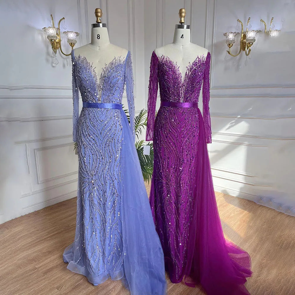 Lila Meerjungfrau Elegant Mit Rock Spitze Perlen Luxus Abendkleider Kleider Für Frau Hochzeit Party 2025 LA71752