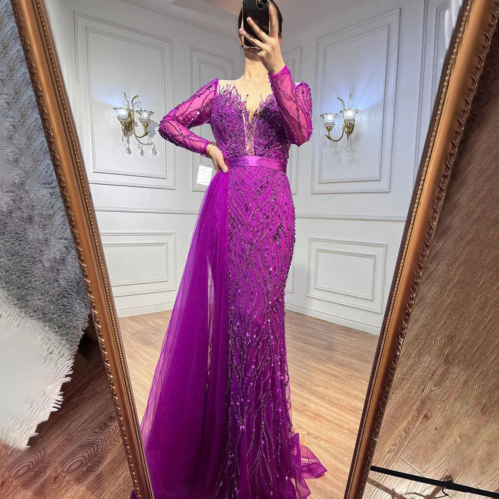 Lila Meerjungfrau Elegant Mit Rock Spitze Perlen Luxus Abendkleider Kleider Für Frau Hochzeit Party 2025 LA71752