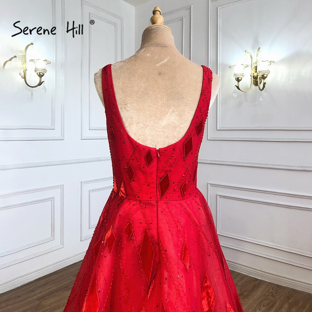 Vestidos de noche rojos hasta los tobillos, 2025, con cuentas, corte A, sexys, para mujer, para bodas y fiestas LA70913