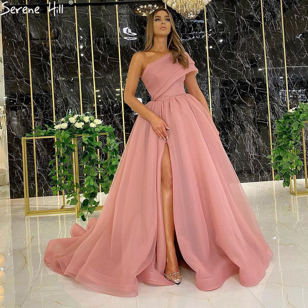 Vestido de noche rojo con abertura alta, sexy, corte A, un hombro, sencillo, formal, LA71114