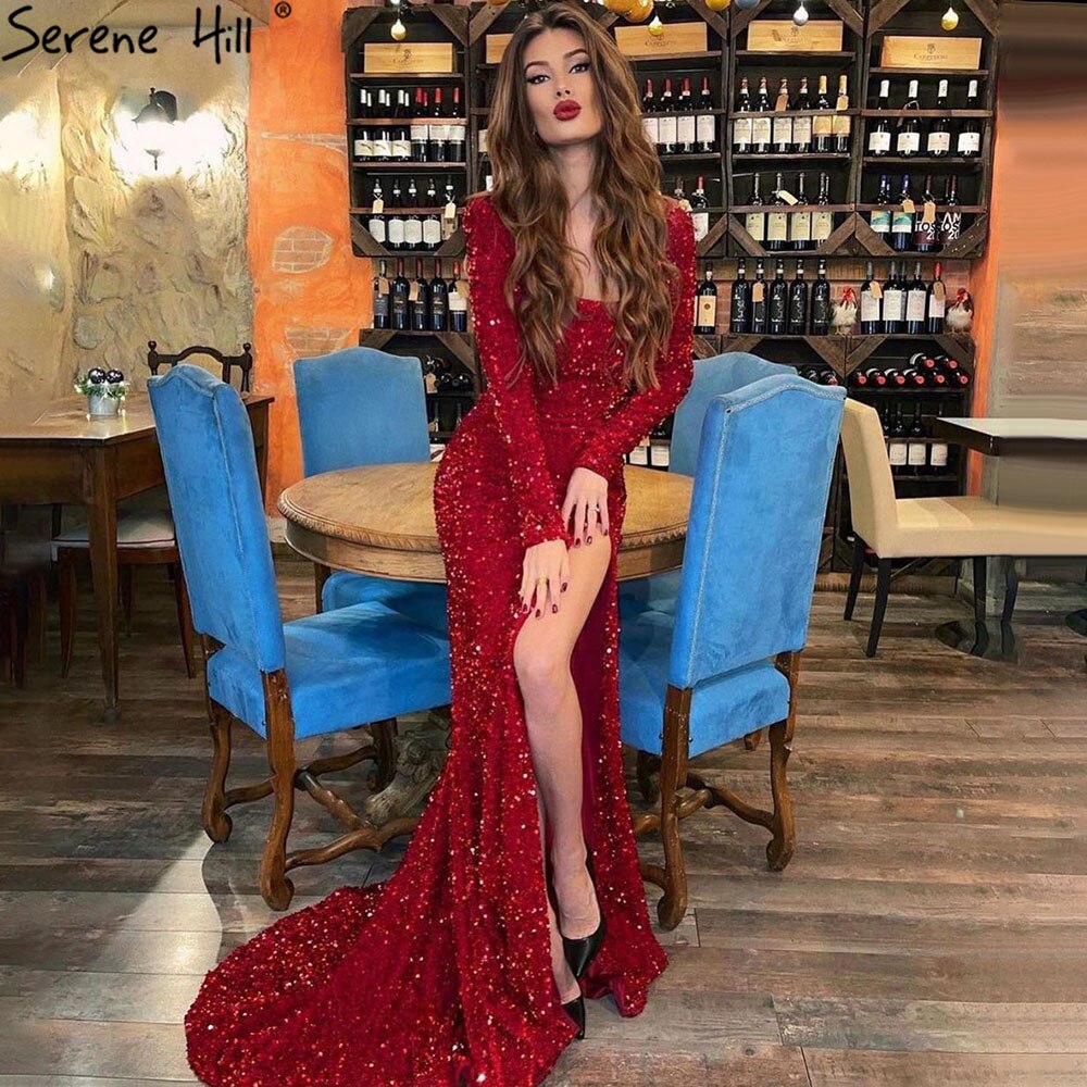 Red Mermaid Luxus Abendkleider Kleider 2025 Sparkle Split Elegante Sexy Für Frauen Party LA71046